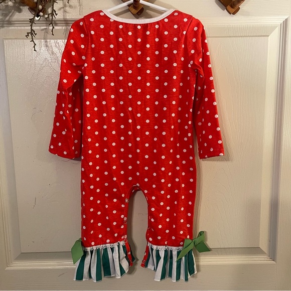 Red Santa Polka Dot Kids Footie - Picture 6 of 7